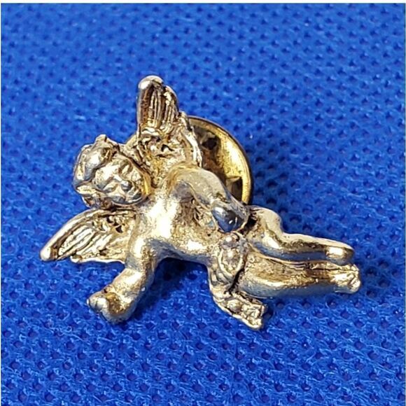 VINTAGE Goldtone Cherub Angel Tack Pin - Picture 2 of 5